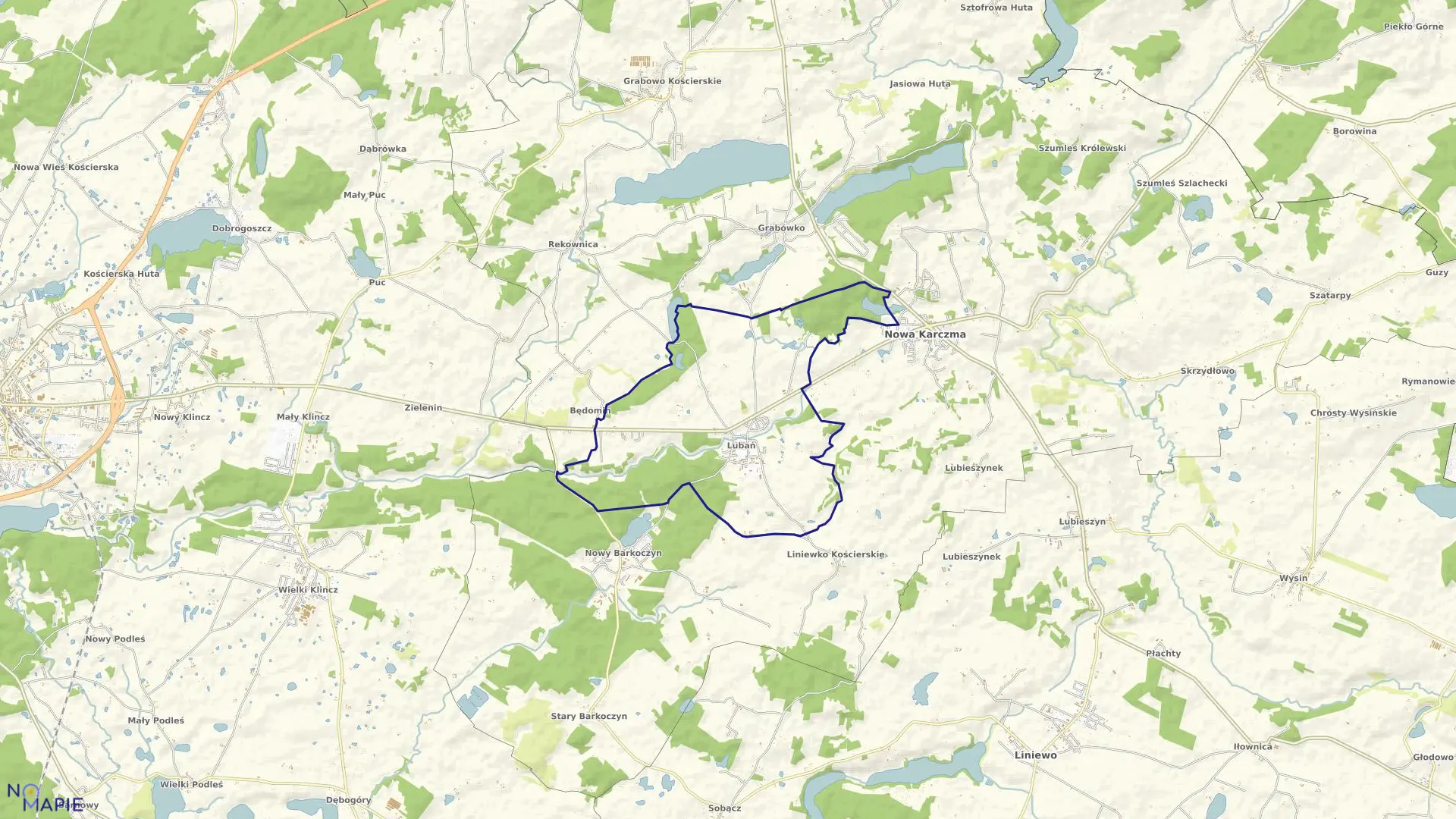 Mapa obrębu Lubań w gminie Nowa Karczma